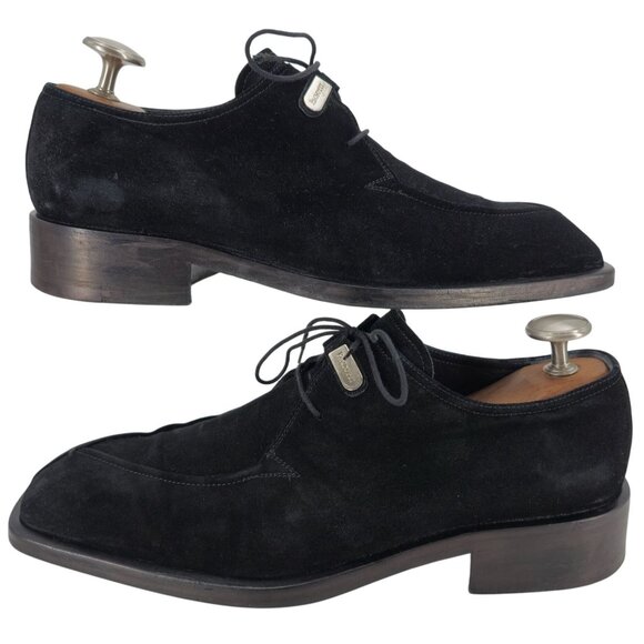 Cesare Paciotti Italy Mens 10 Dress Shoes Black Suede Leather Square-toe Derby - Picture 6 of 13